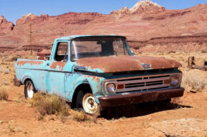 Rusty Ford pickup in Native lands.